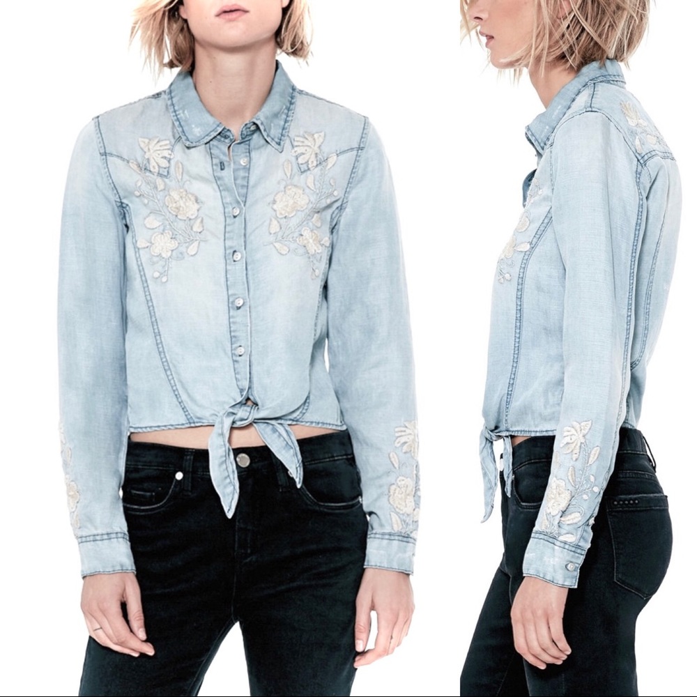 BlankNYC Embroidered Knotted Top